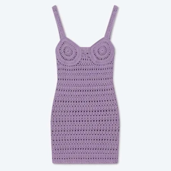 Nanushka Maressa Crochet Knit Mini Dress Lilac - Picture 1 of 15
